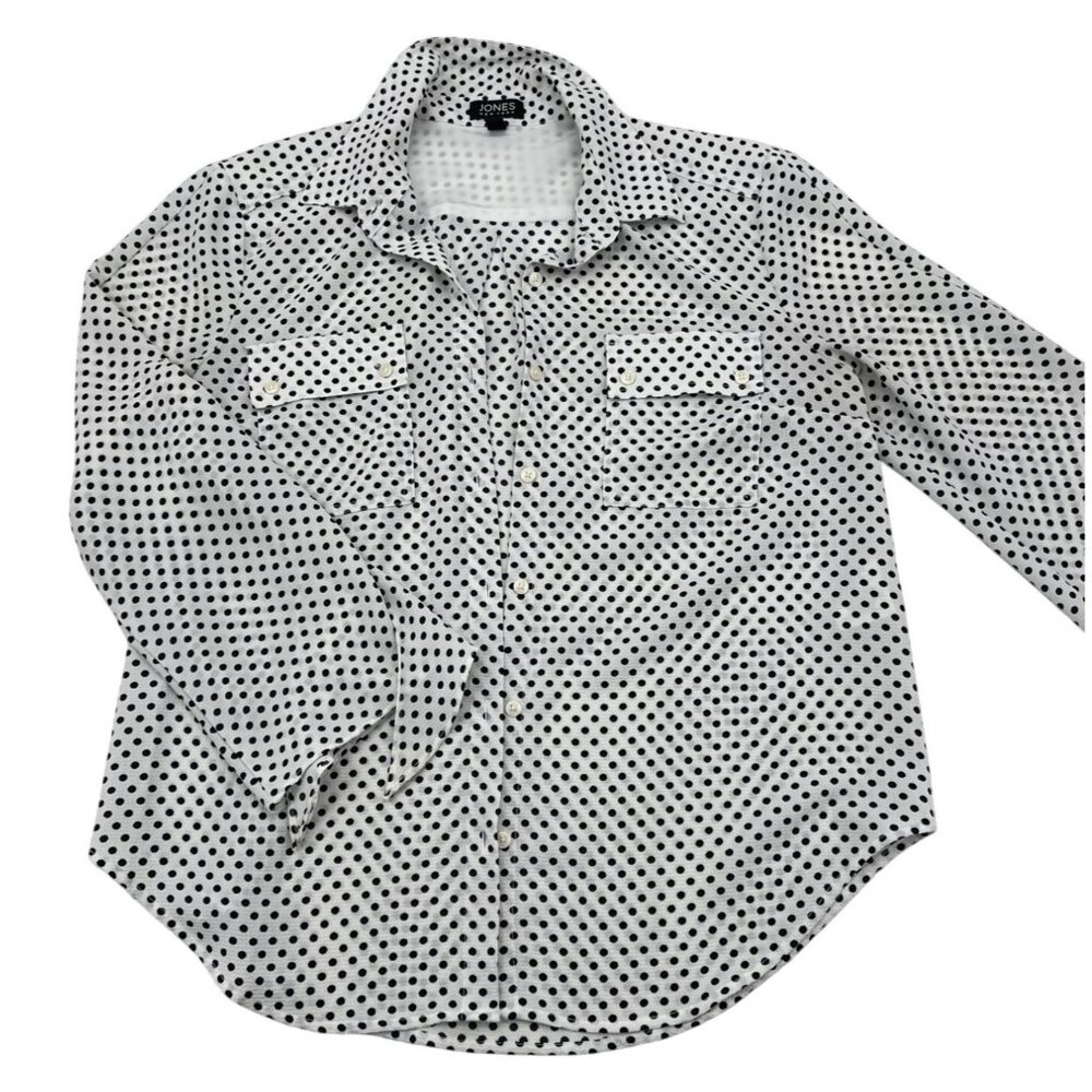 Jones New York Womens Black & White Polka‎ Dot Button-Up Blouse Size M